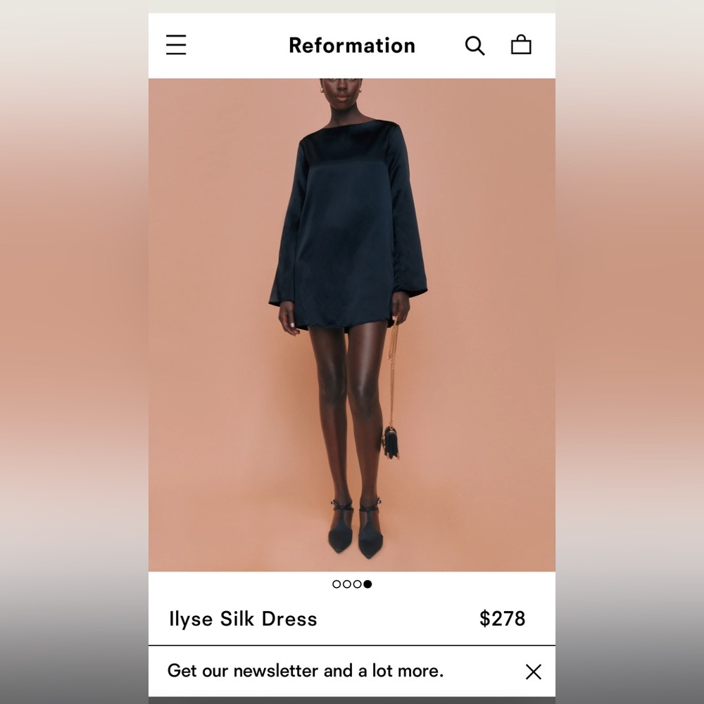 Reformation black silk mini dress long sleeve never worn